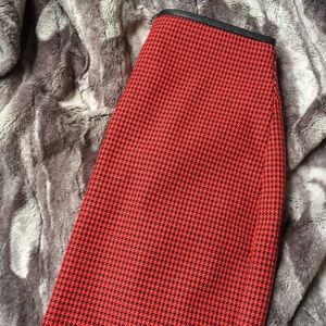 Express Red & Black Houndstooth Pencil Skirt 0